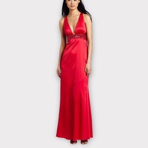 David’s Bridal vintage red beaded satin formal gown